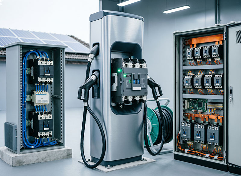 DC arc suppression mechanism in contactor showing electrical safety features