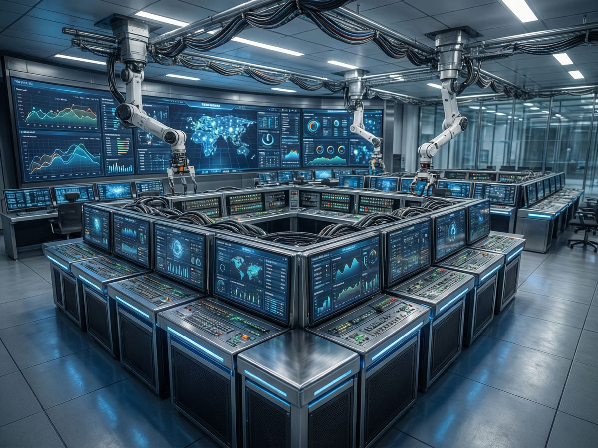 Modern smart electrical control room with monitoring systems