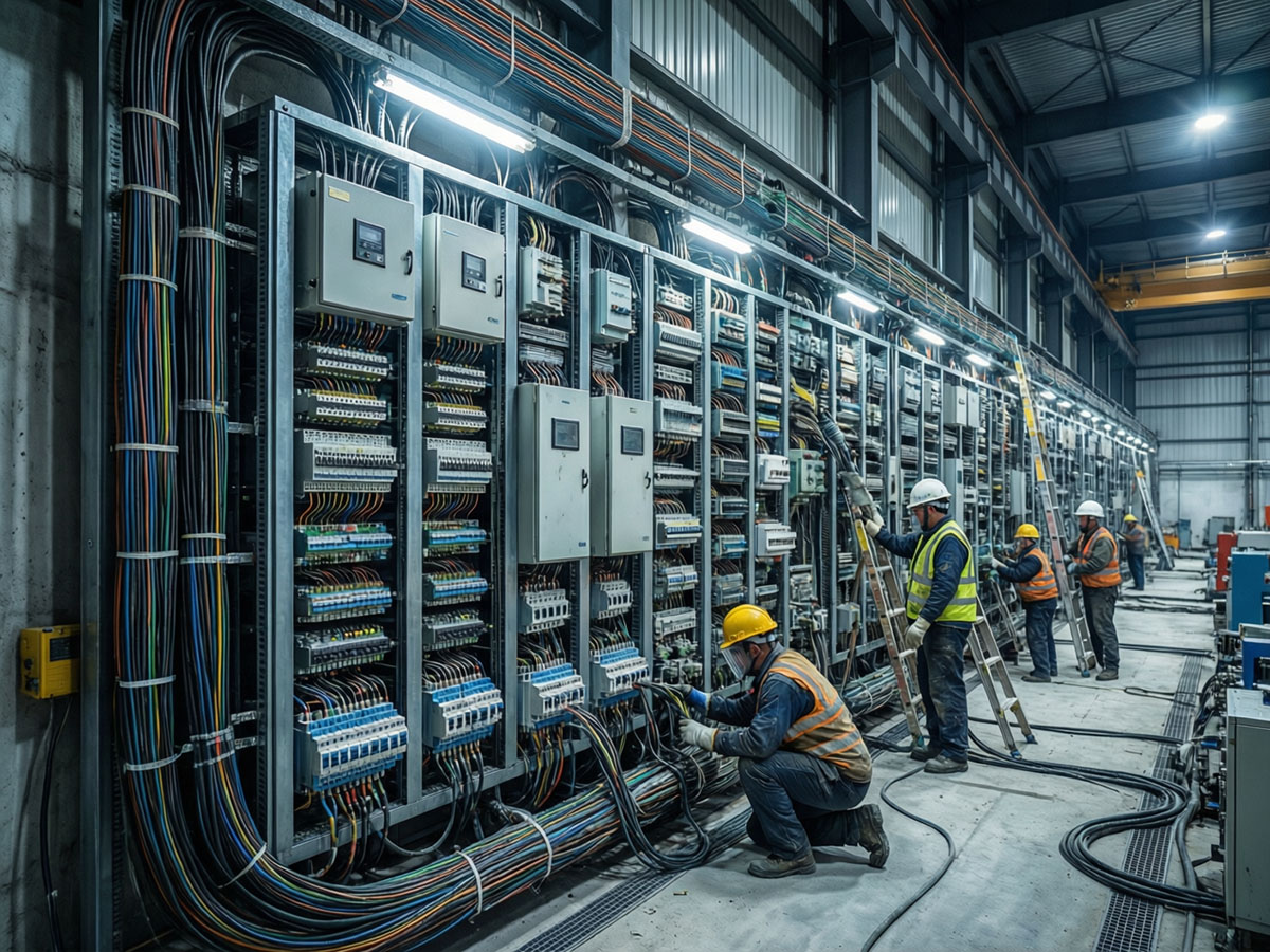 Large-scale electrical switchboard installation in industrial facility