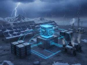 Energy management system acting as the central control brain of a hybrid microgrid with solar, battery, and diesel generation