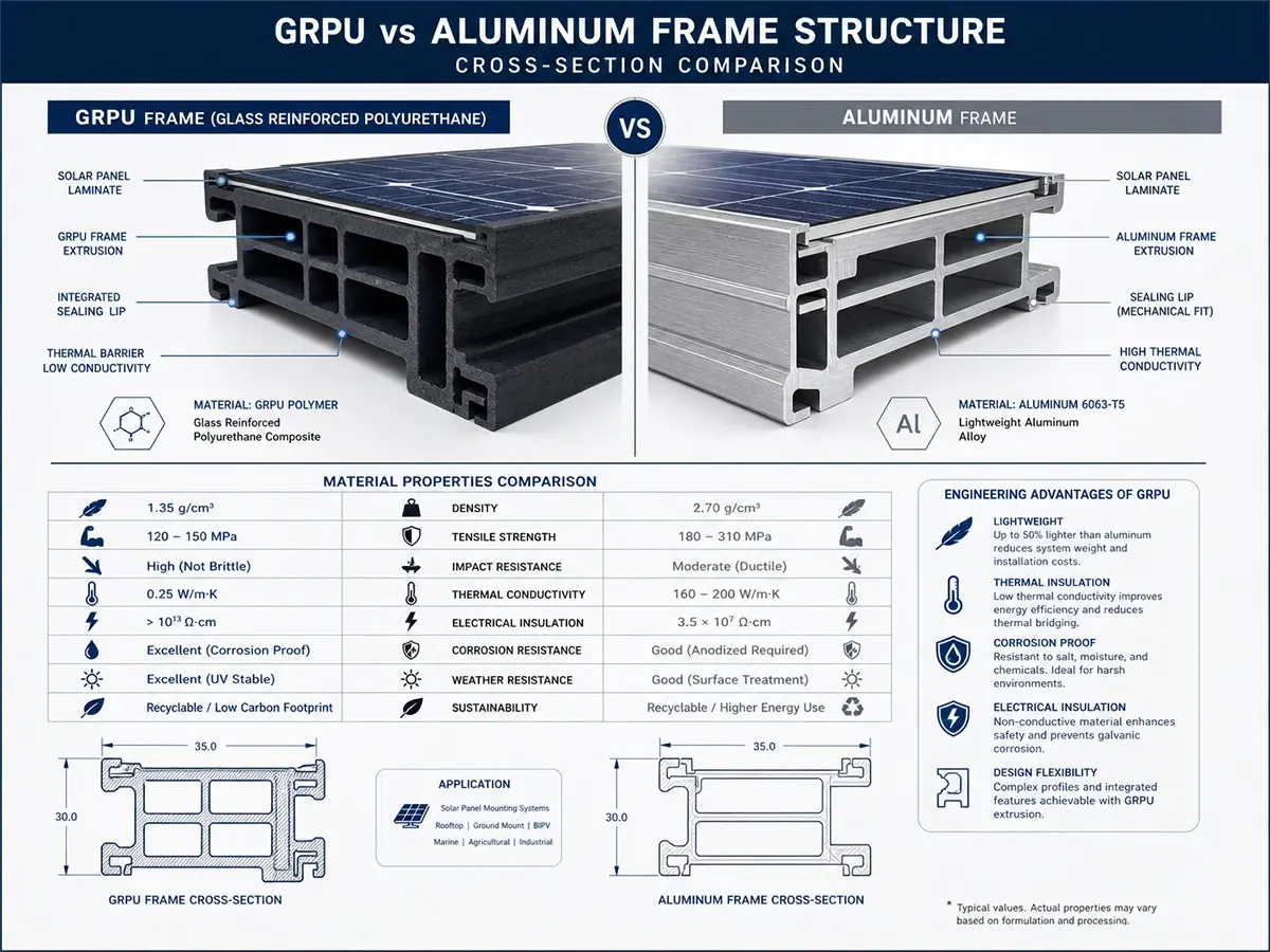 GRPU vs Aluminum Solar Frame Structure