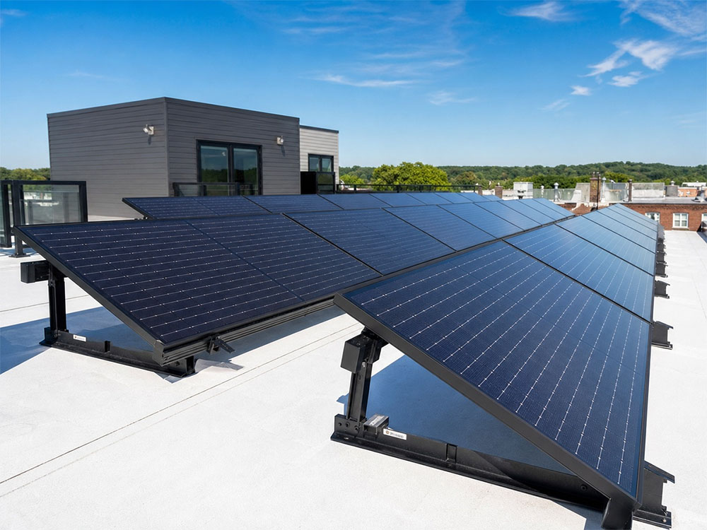 Modern Solar Installation with GRPU Frames - Professional solar panel installation using lightweight GRPU mounting frames on residential rooftop