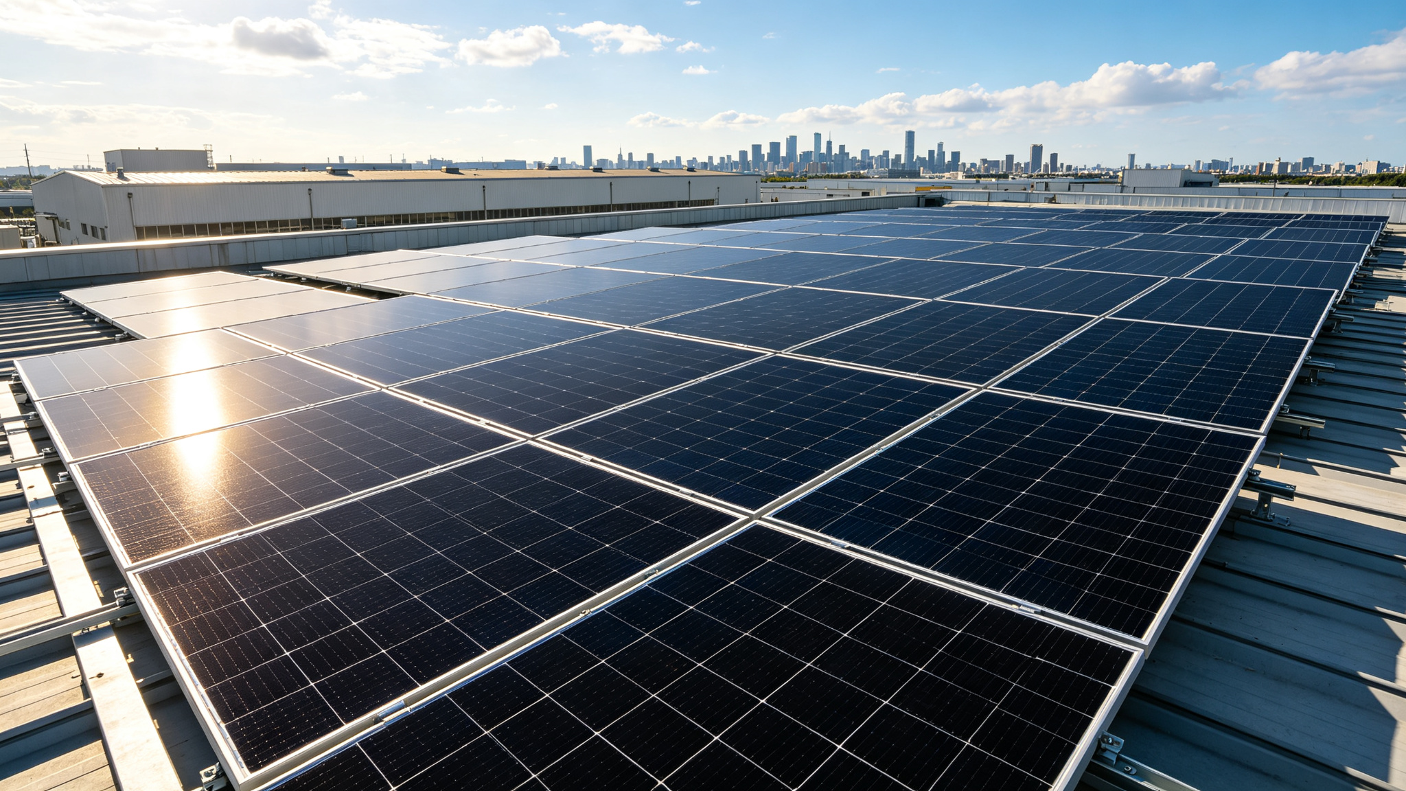 Industrial rooftop installation of WELTRUS multi-busbar PV modules