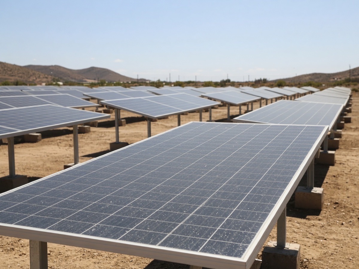 Solar modules in a bright hot outdoor test yard