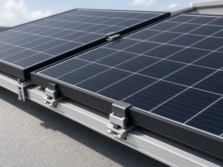 ** Composite non-conductive PV module frames on metal mounting rails